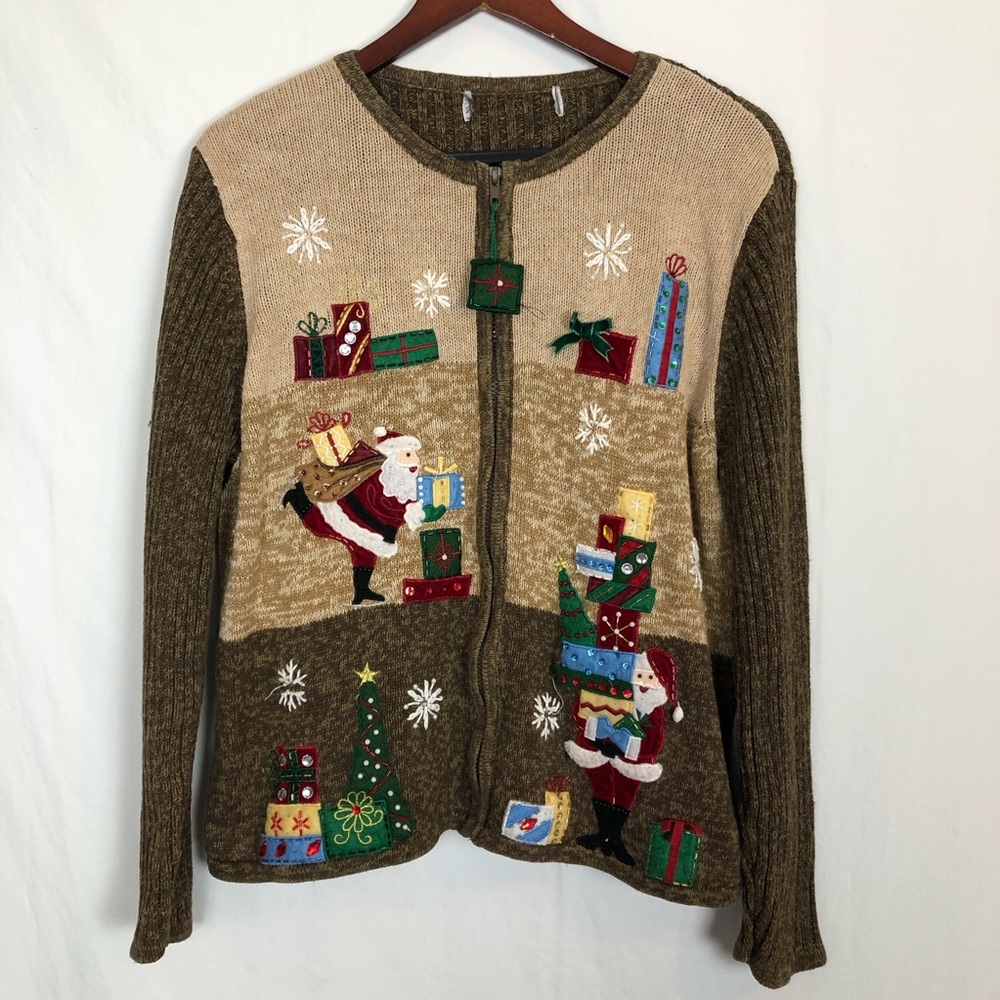 Storybook Knits Zip Up Christmas Sweater Size S/M